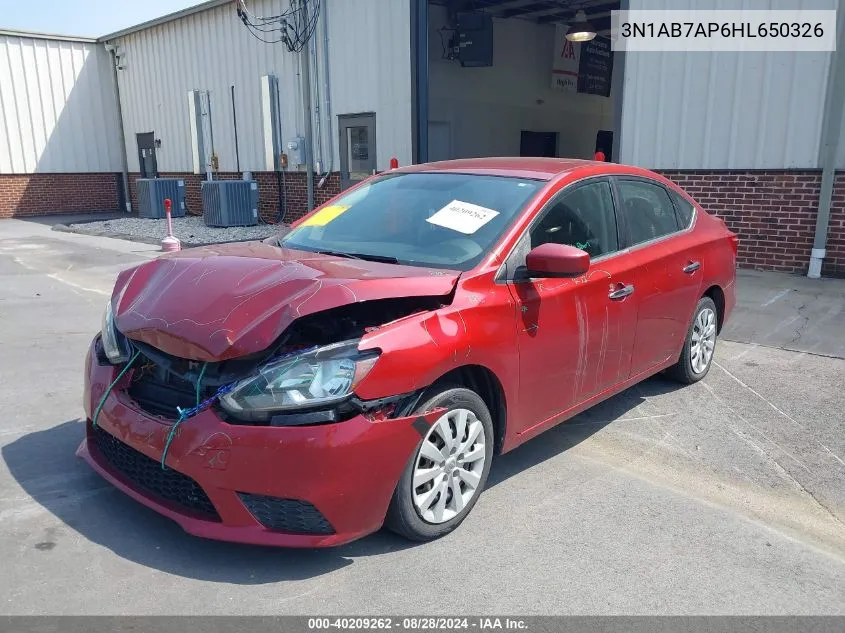 2017 Nissan Sentra Sv VIN: 3N1AB7AP6HL650326 Lot: 40209262