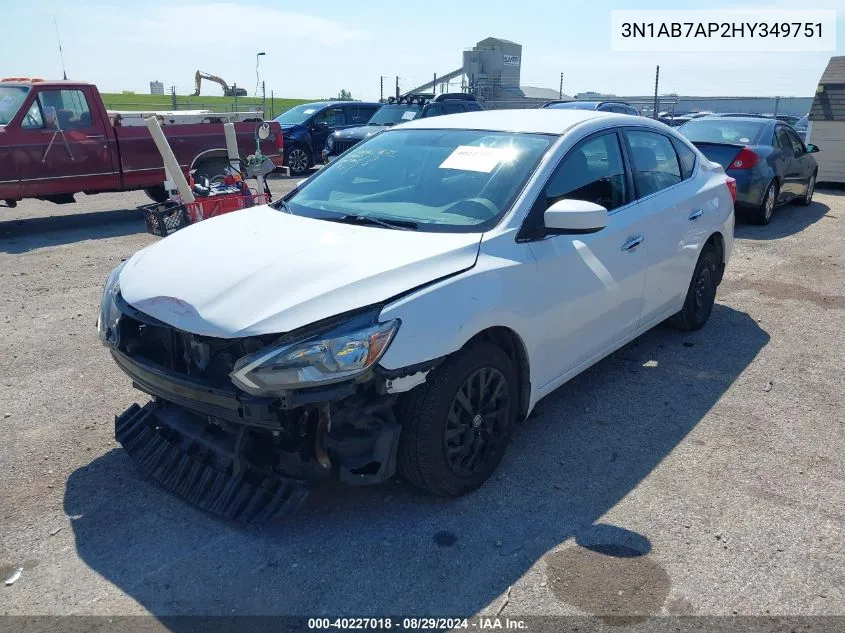 2017 Nissan Sentra S VIN: 3N1AB7AP2HY349751 Lot: 40227018