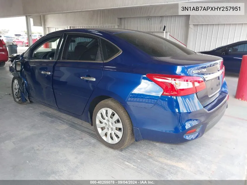 2017 Nissan Sentra S/Sv/Sr/Sl VIN: 3N1AB7APXHY257951 Lot: 40255078