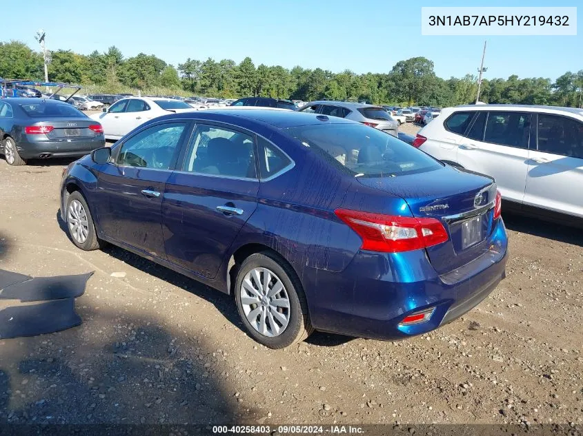 2017 Nissan Sentra S/Sv/Sr/Sl VIN: 3N1AB7AP5HY219432 Lot: 40258403