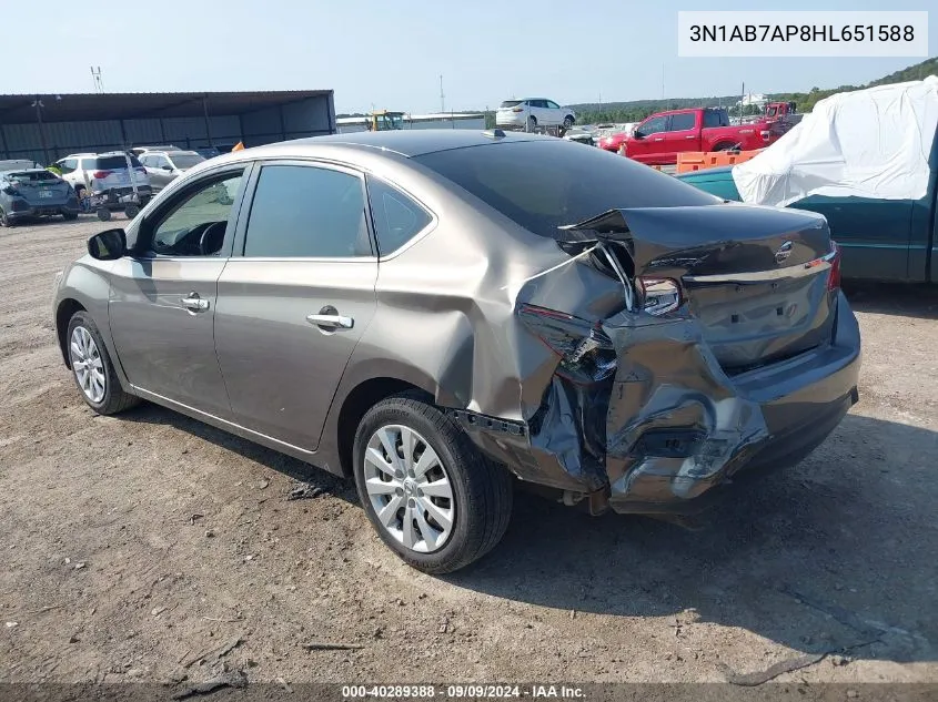 2017 Nissan Sentra Sv VIN: 3N1AB7AP8HL651588 Lot: 40289388