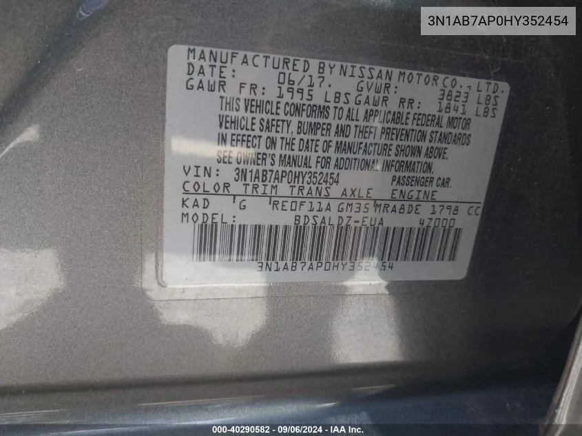 3N1AB7AP0HY352454 2017 Nissan Sentra Sv