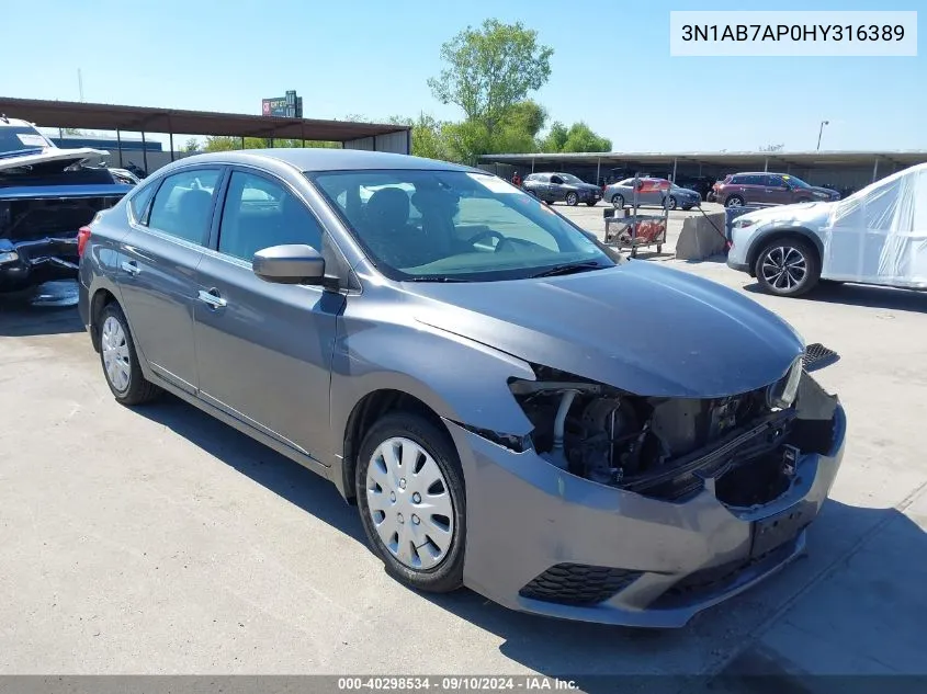 2017 Nissan Sentra S VIN: 3N1AB7AP0HY316389 Lot: 40298534