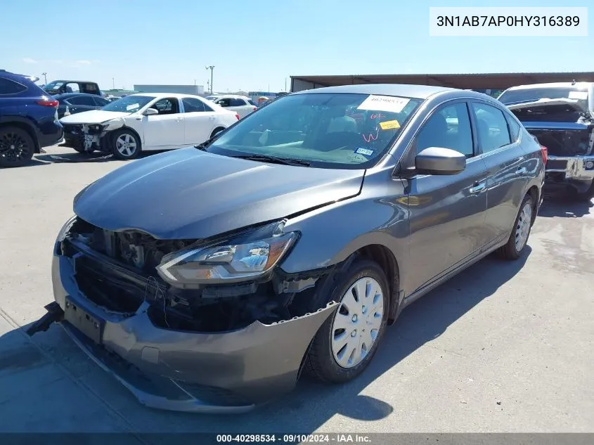 2017 Nissan Sentra S VIN: 3N1AB7AP0HY316389 Lot: 40298534