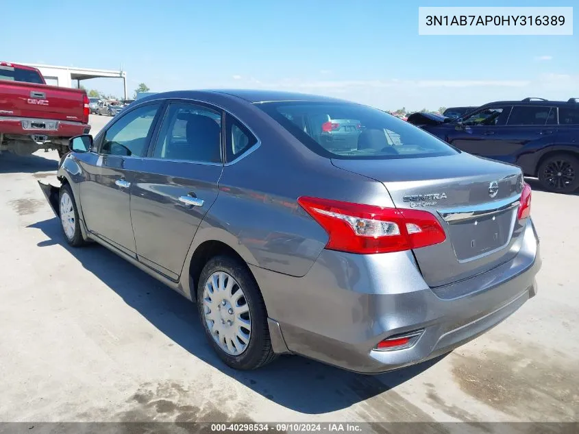 3N1AB7AP0HY316389 2017 Nissan Sentra S