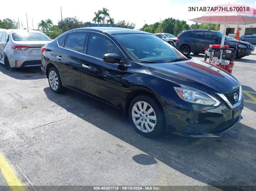 2017 Nissan Sentra S/Sv/Sr/Sl VIN: 3N1AB7AP7HL670018 Lot: 40301716