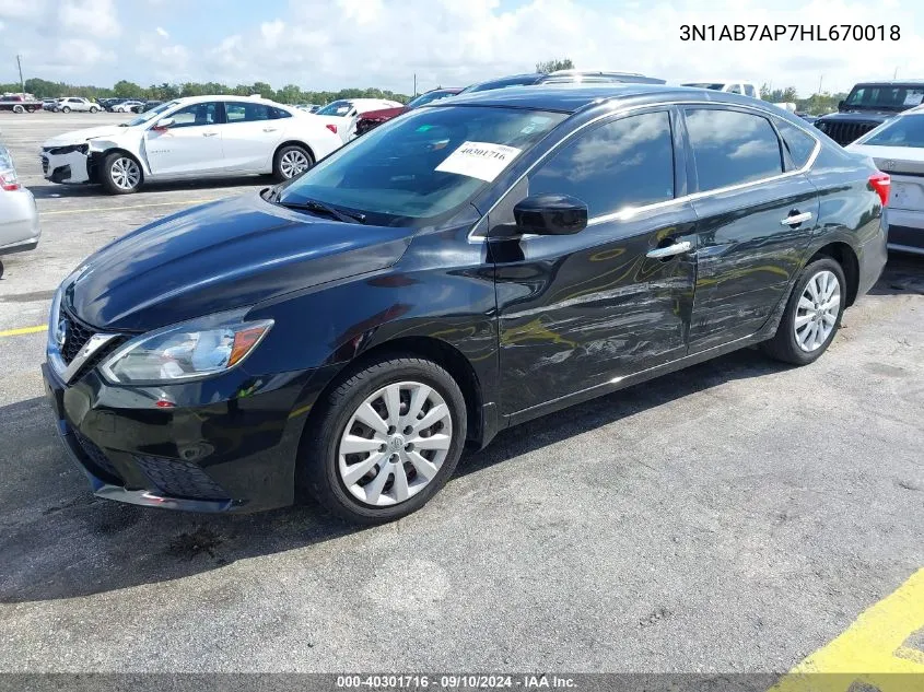 2017 Nissan Sentra S/Sv/Sr/Sl VIN: 3N1AB7AP7HL670018 Lot: 40301716