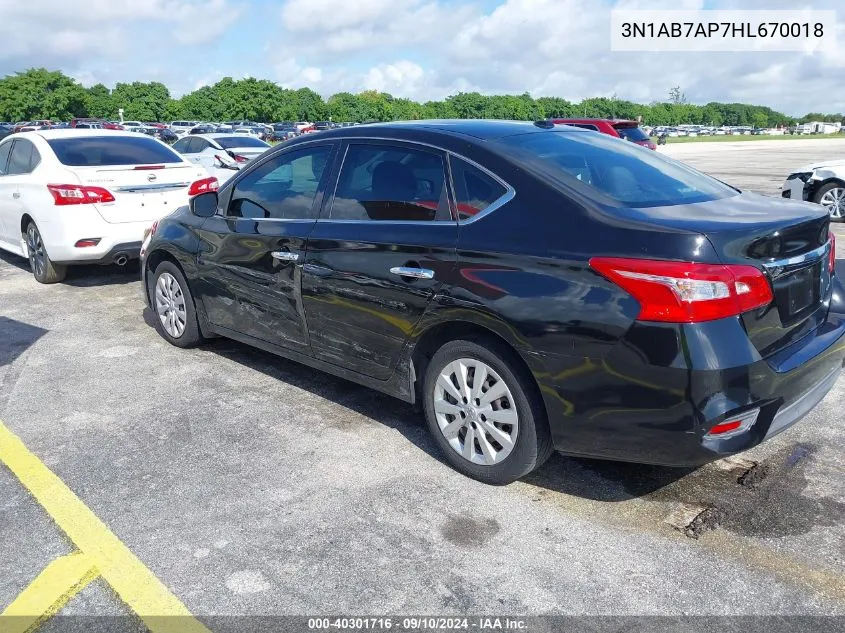 2017 Nissan Sentra S/Sv/Sr/Sl VIN: 3N1AB7AP7HL670018 Lot: 40301716