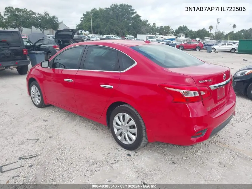 2017 Nissan Sentra S/Sv/Sr/Sl VIN: 3N1AB7AP7HL722506 Lot: 40305543