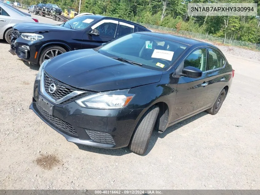 2017 Nissan Sentra S/Sv/Sr/Sl VIN: 3N1AB7APXHY330994 Lot: 40316662