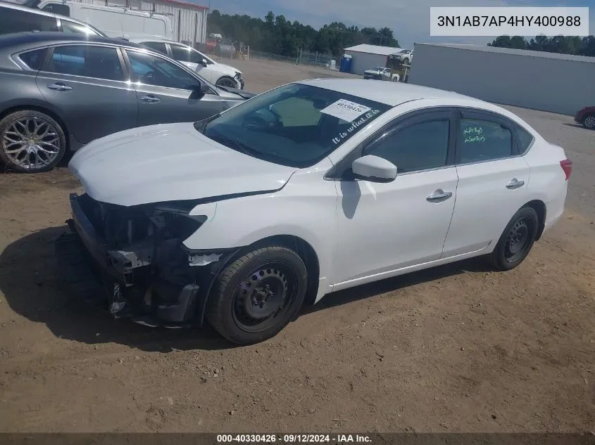 2017 Nissan Sentra Sv VIN: 3N1AB7AP4HY400988 Lot: 40330426