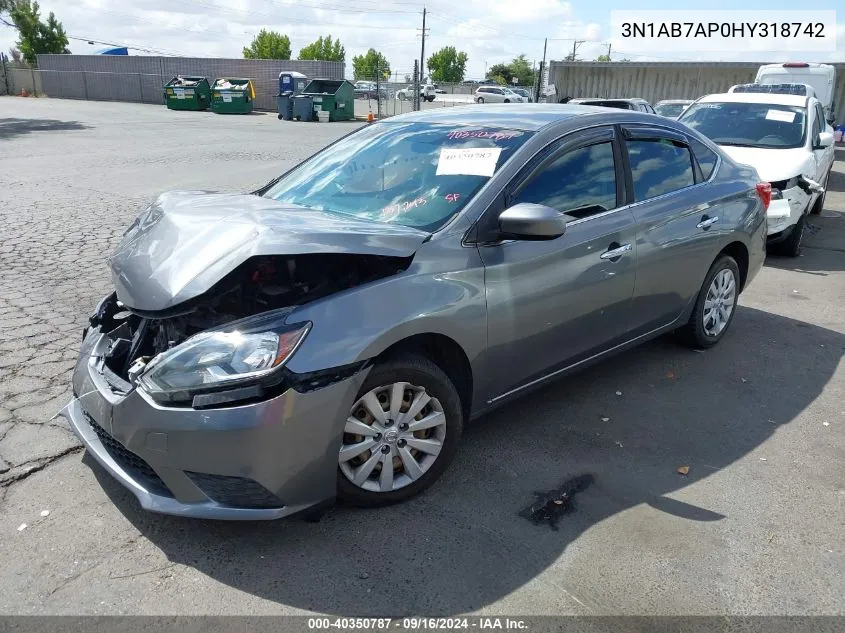 2017 Nissan Sentra Sv VIN: 3N1AB7AP0HY318742 Lot: 40350787