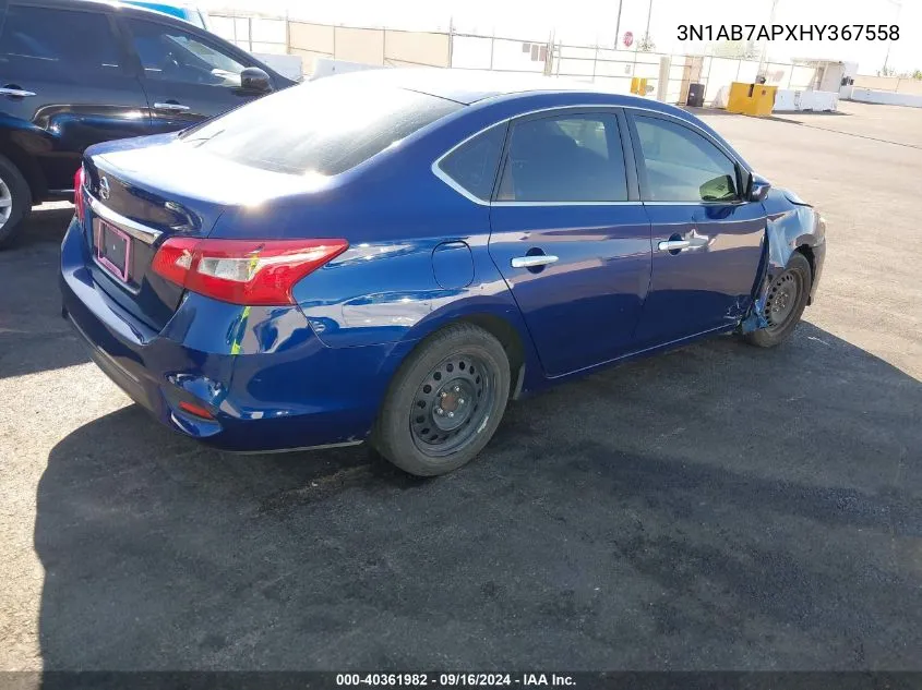 2017 Nissan Sentra S VIN: 3N1AB7APXHY367558 Lot: 40361982