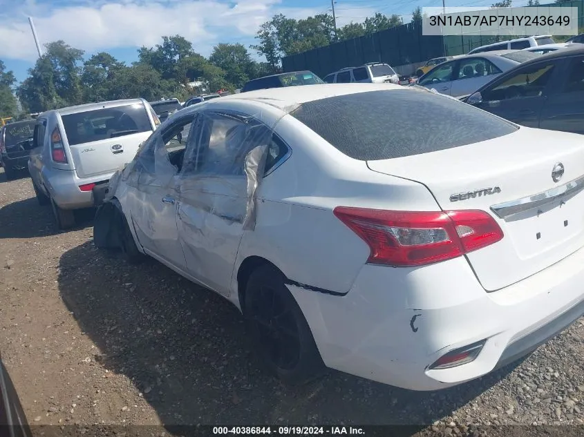 2017 Nissan Sentra S VIN: 3N1AB7AP7HY243649 Lot: 40386844