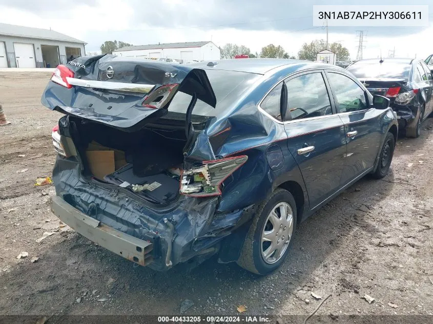 2017 Nissan Sentra Sv VIN: 3N1AB7AP2HY306611 Lot: 40433205