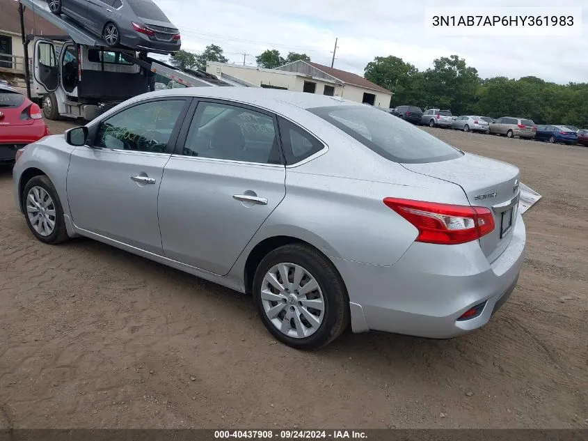 2017 Nissan Sentra Sv VIN: 3N1AB7AP6HY361983 Lot: 40437908