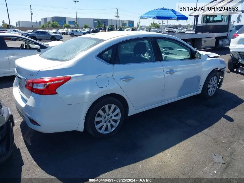 2017 Nissan Sentra Sv VIN: 3N1AB7AP0HY294653 Lot: 40440451