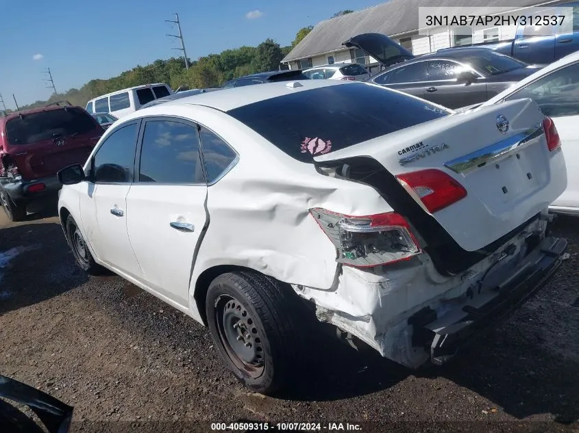 2017 Nissan Sentra Sv VIN: 3N1AB7AP2HY312537 Lot: 40509315