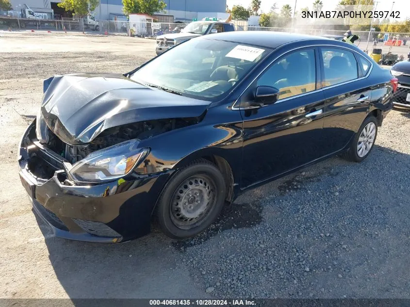 2017 Nissan Sentra S VIN: 3N1AB7AP0HY259742 Lot: 40681435