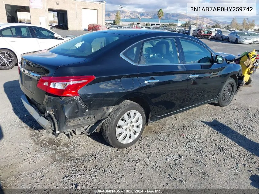 2017 Nissan Sentra S VIN: 3N1AB7AP0HY259742 Lot: 40681435