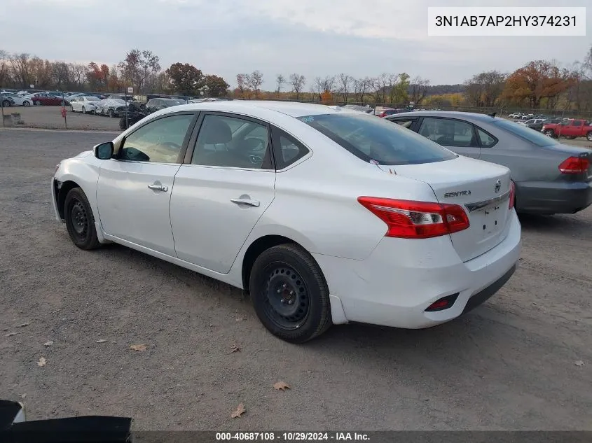 2017 Nissan Sentra Sv VIN: 3N1AB7AP2HY374231 Lot: 40687108