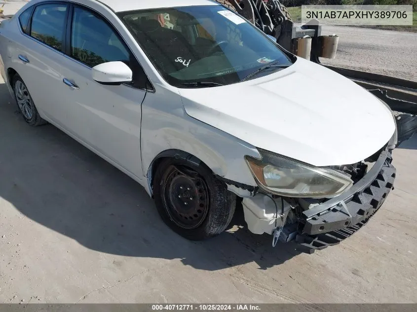 2017 Nissan Sentra S VIN: 3N1AB7APXHY389706 Lot: 40712771