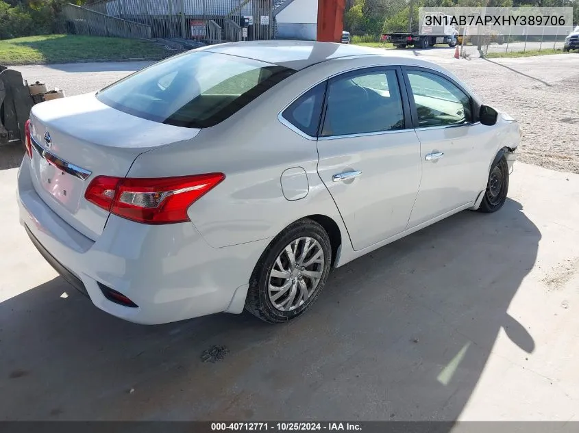 2017 Nissan Sentra S VIN: 3N1AB7APXHY389706 Lot: 40712771