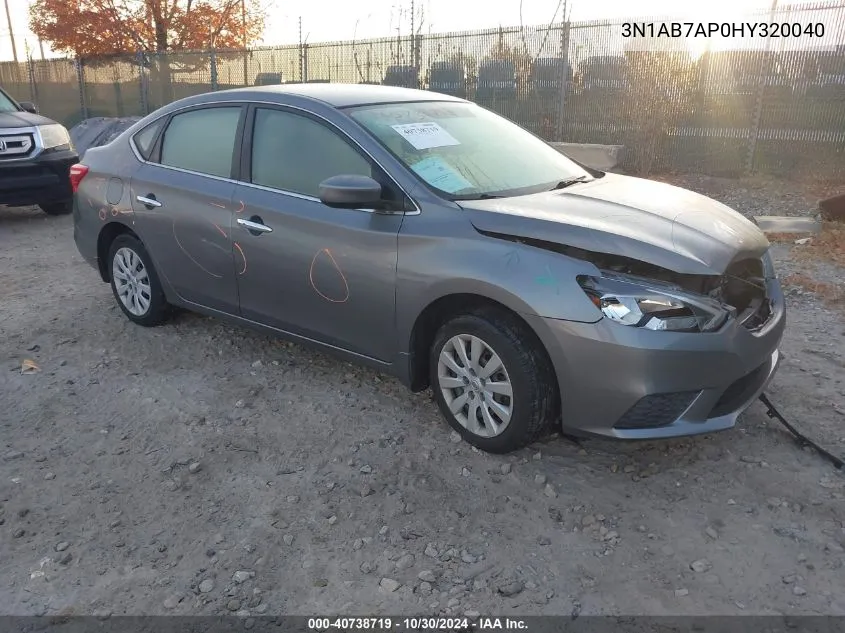 2017 Nissan Sentra Sv VIN: 3N1AB7AP0HY320040 Lot: 40738719