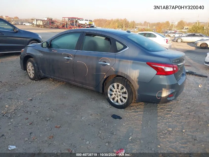 2017 Nissan Sentra Sv VIN: 3N1AB7AP0HY320040 Lot: 40738719