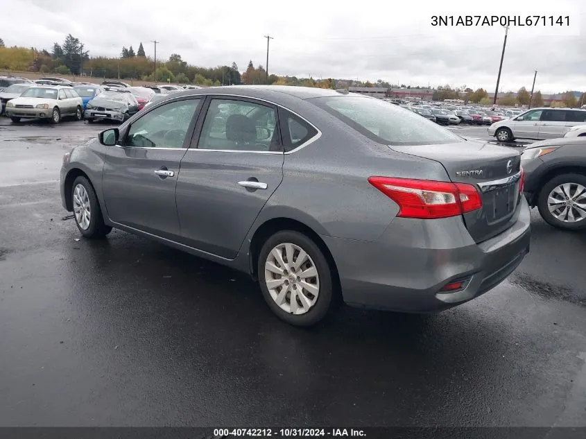 2017 Nissan Sentra Sv VIN: 3N1AB7AP0HL671141 Lot: 40742212