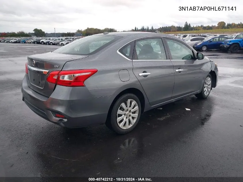 2017 Nissan Sentra Sv VIN: 3N1AB7AP0HL671141 Lot: 40742212