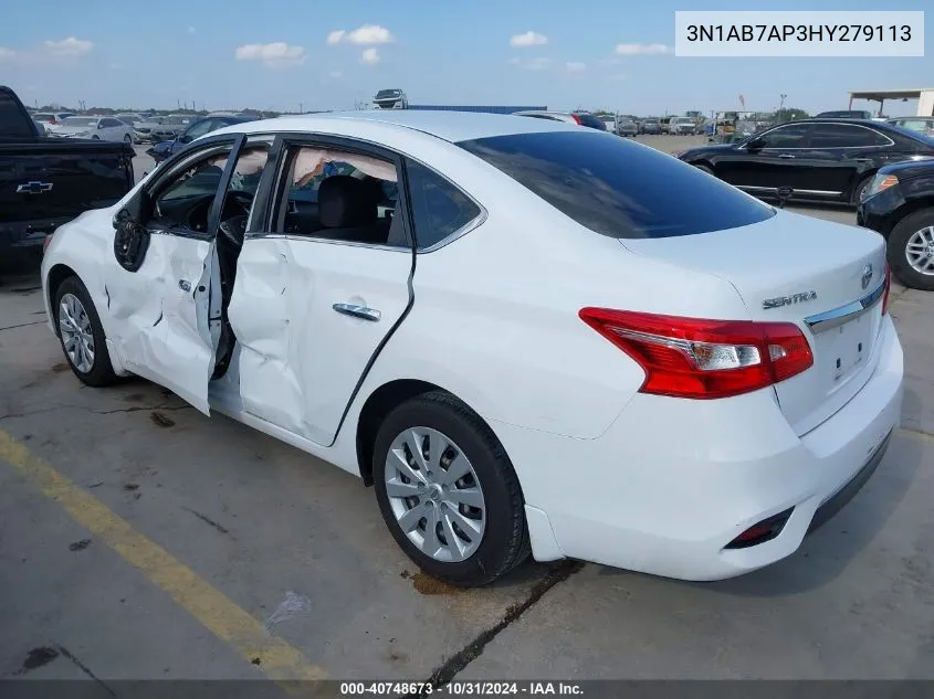 2017 Nissan Sentra S VIN: 3N1AB7AP3HY279113 Lot: 40748673