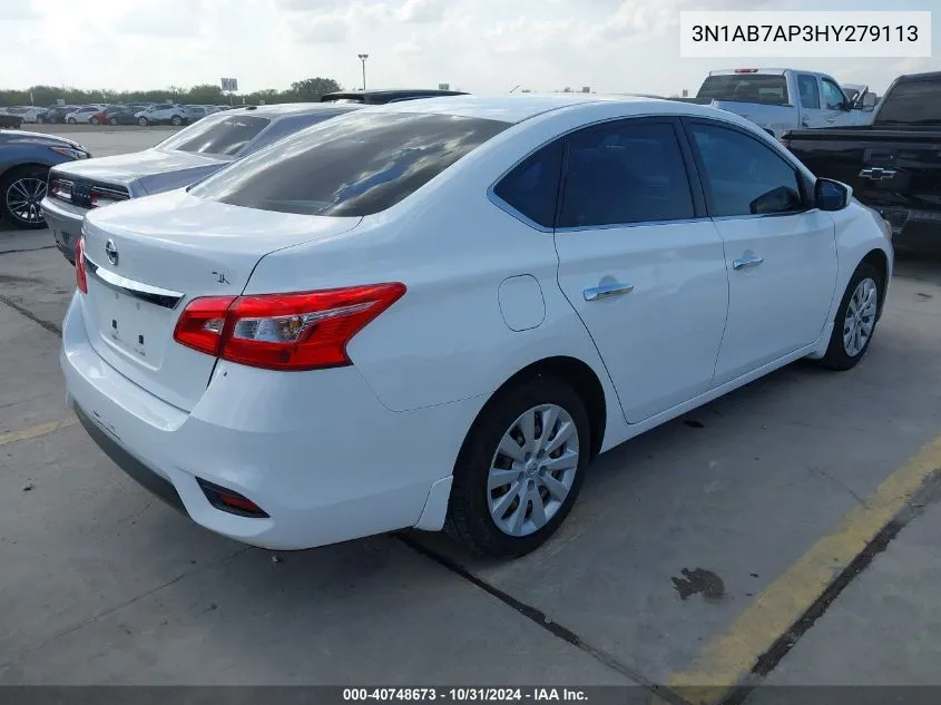 2017 Nissan Sentra S VIN: 3N1AB7AP3HY279113 Lot: 40748673