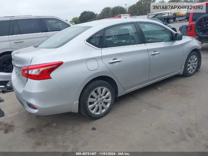 2017 Nissan Sentra S VIN: 3N1AB7APXHY329392 Lot: 40751407