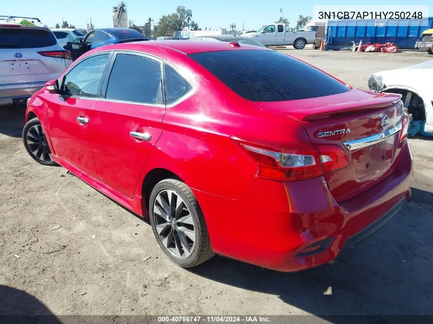 2017 Nissan Sentra Sr Turbo VIN: 3N1CB7AP1HY250248 Lot: 40756747