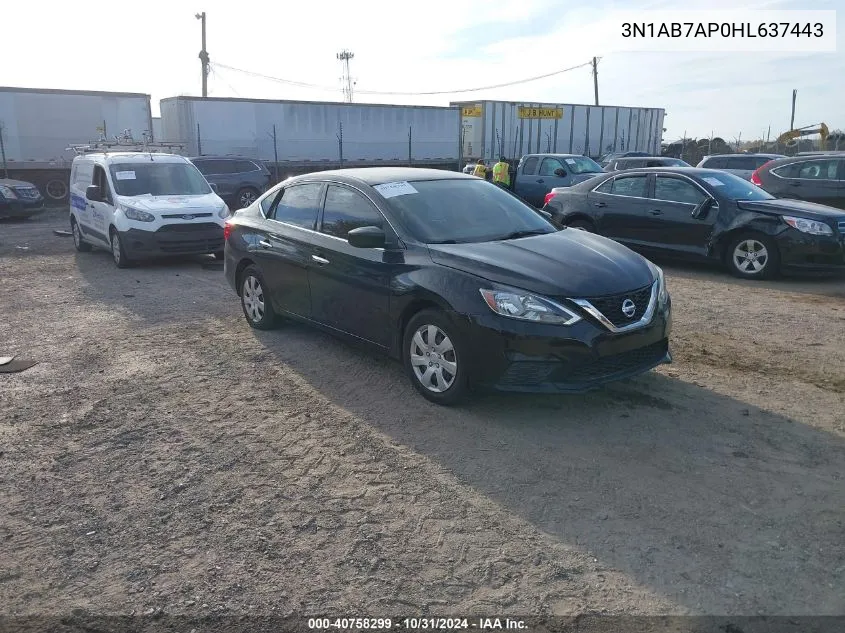 2017 Nissan Sentra S/Sl/Sr/Sv VIN: 3N1AB7AP0HL637443 Lot: 40758299