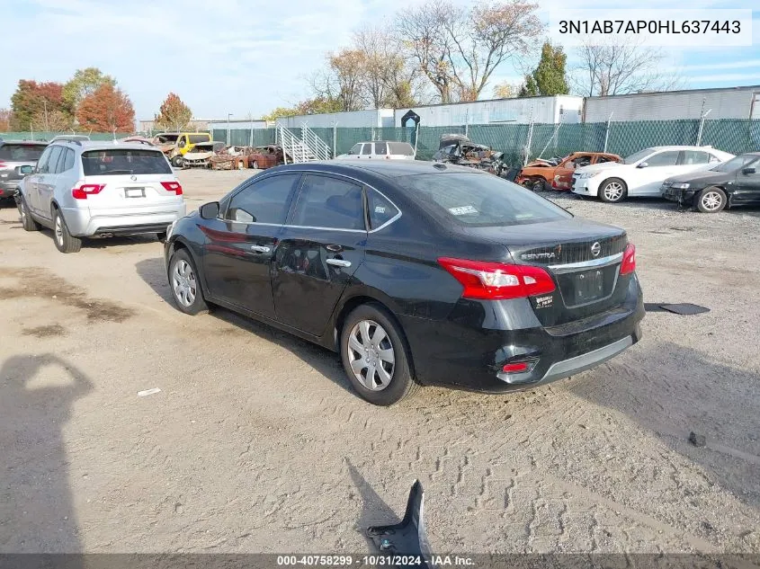 2017 Nissan Sentra S/Sl/Sr/Sv VIN: 3N1AB7AP0HL637443 Lot: 40758299