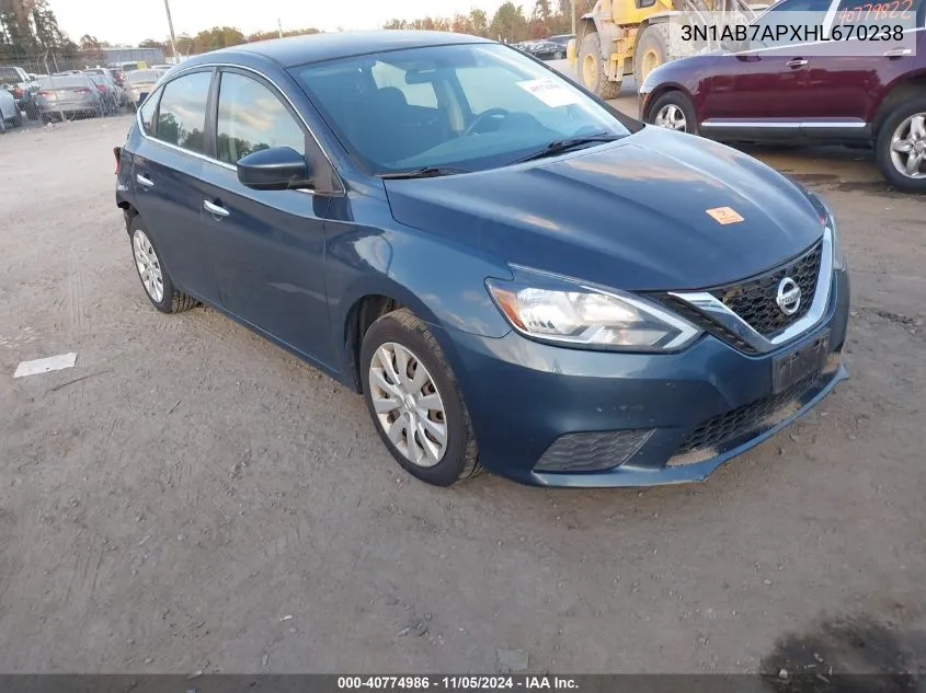 2017 Nissan Sentra Sv VIN: 3N1AB7APXHL670238 Lot: 40774986