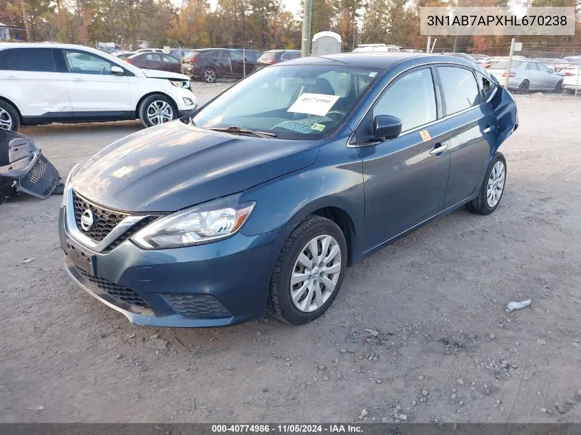 2017 Nissan Sentra Sv VIN: 3N1AB7APXHL670238 Lot: 40774986