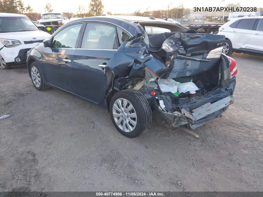 2017 Nissan Sentra Sv VIN: 3N1AB7APXHL670238 Lot: 40774986