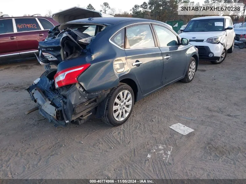 2017 Nissan Sentra Sv VIN: 3N1AB7APXHL670238 Lot: 40774986