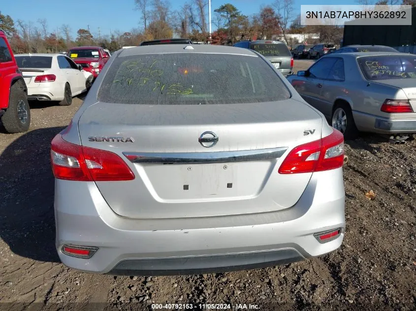 2017 Nissan Sentra Sv VIN: 3N1AB7AP8HY362892 Lot: 40792153