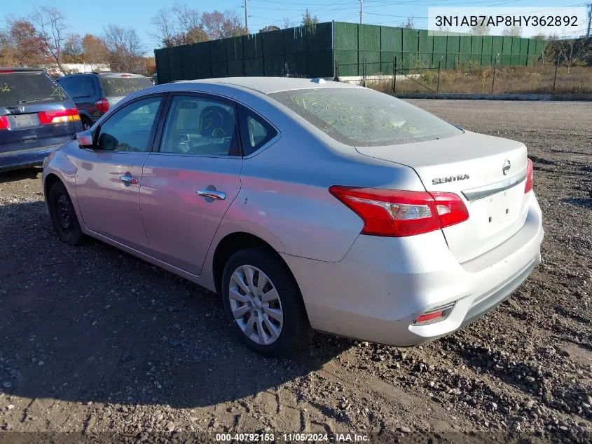 2017 Nissan Sentra Sv VIN: 3N1AB7AP8HY362892 Lot: 40792153