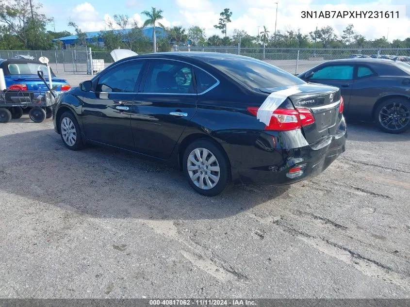 2017 Nissan Sentra S VIN: 3N1AB7APXHY231611 Lot: 40817062