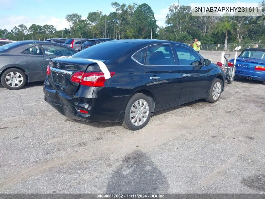 2017 Nissan Sentra S VIN: 3N1AB7APXHY231611 Lot: 40817062