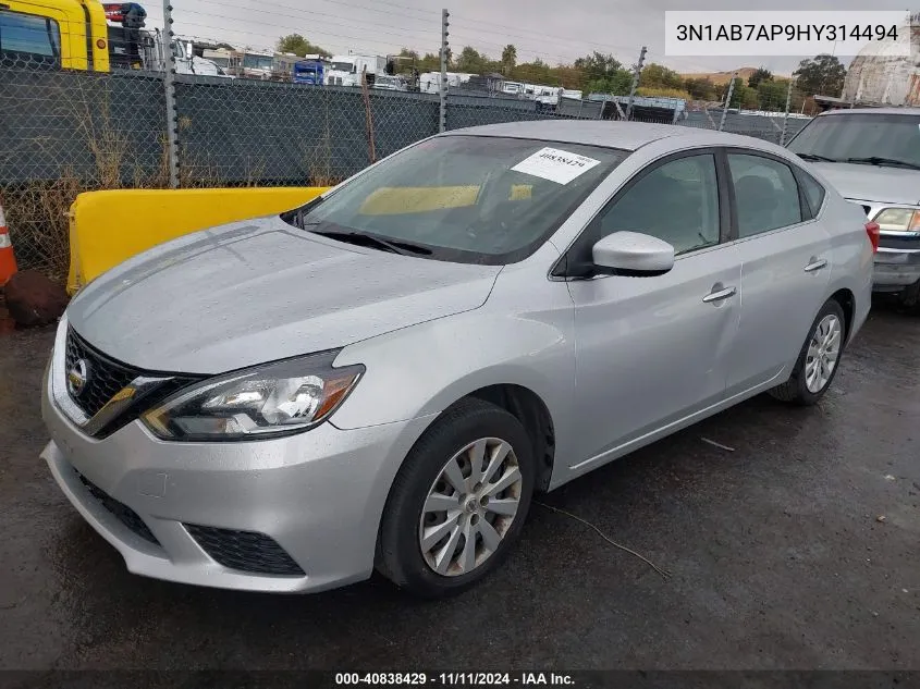 2017 Nissan Sentra Sv VIN: 3N1AB7AP9HY314494 Lot: 40838429