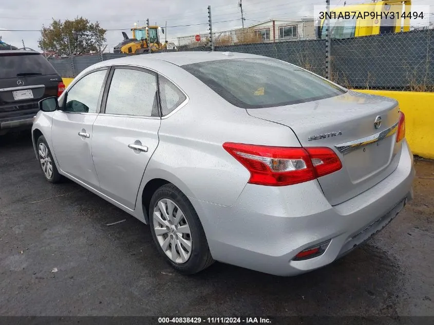 2017 Nissan Sentra Sv VIN: 3N1AB7AP9HY314494 Lot: 40838429