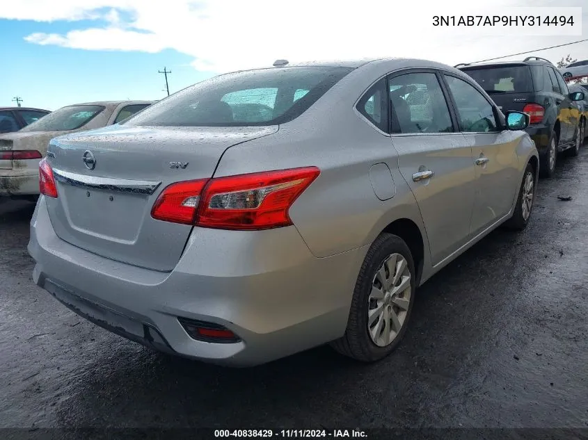 2017 Nissan Sentra Sv VIN: 3N1AB7AP9HY314494 Lot: 40838429