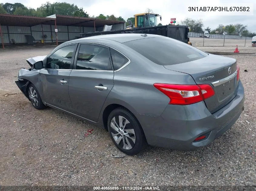 2017 Nissan Sentra Sv VIN: 3N1AB7AP3HL670582 Lot: 40855895