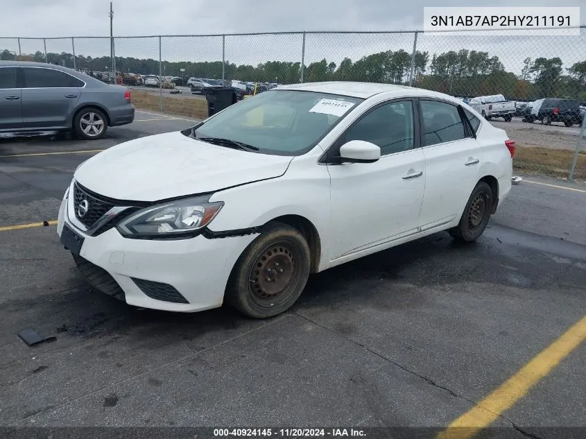 2017 Nissan Sentra S VIN: 3N1AB7AP2HY211191 Lot: 40924145